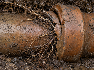 Roots entering a cracked pipe joint.